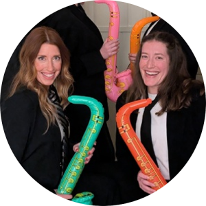 Stephanie and Claire with Saxaphones